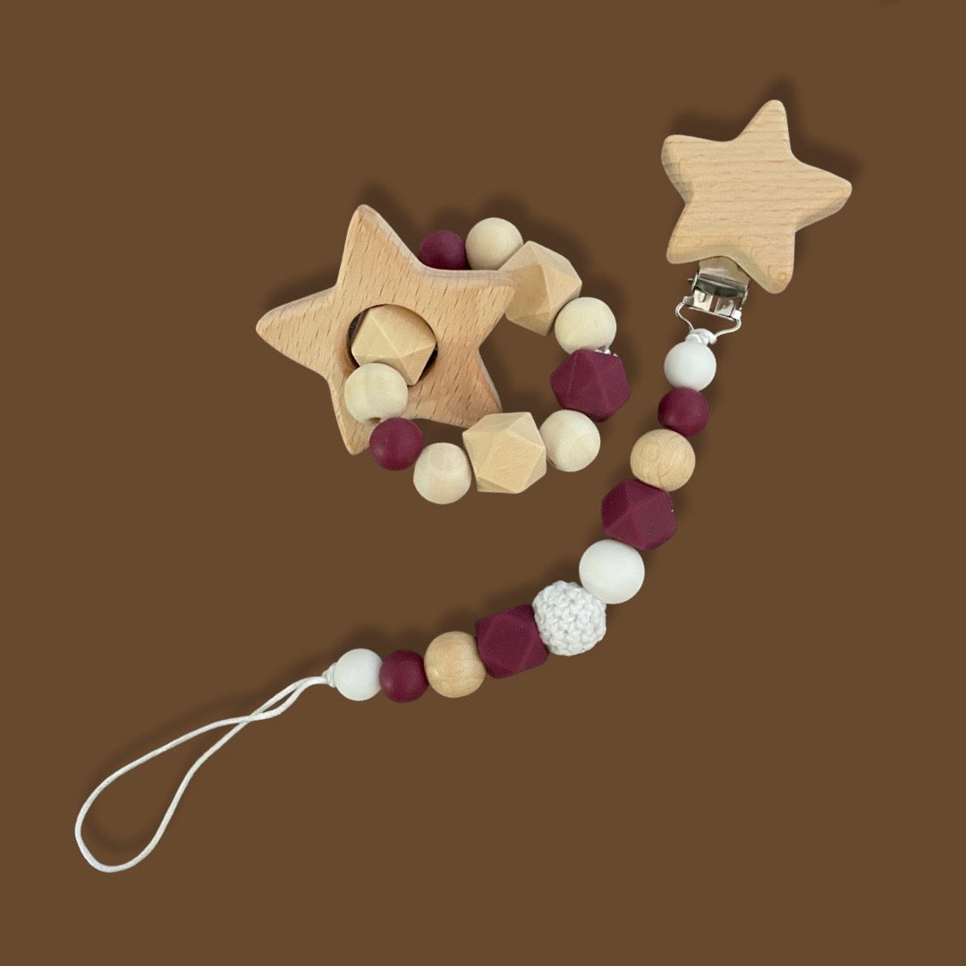 Pacifier Clip & Teething Ring Set